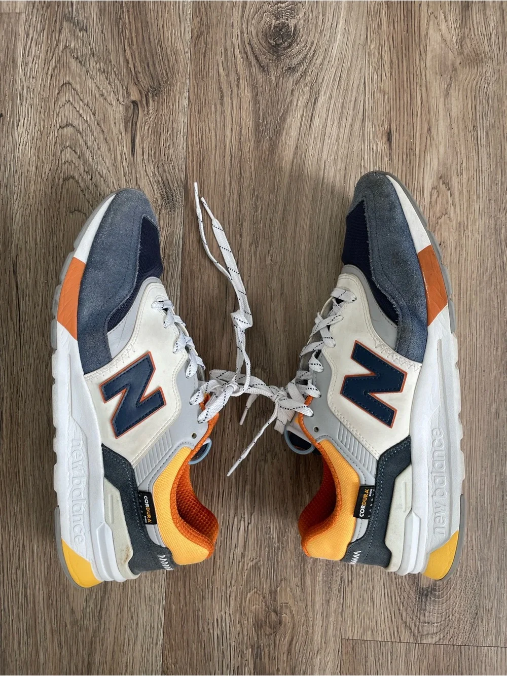 New Balance Men's Athletic Sneakers in Navy, White, Orange
